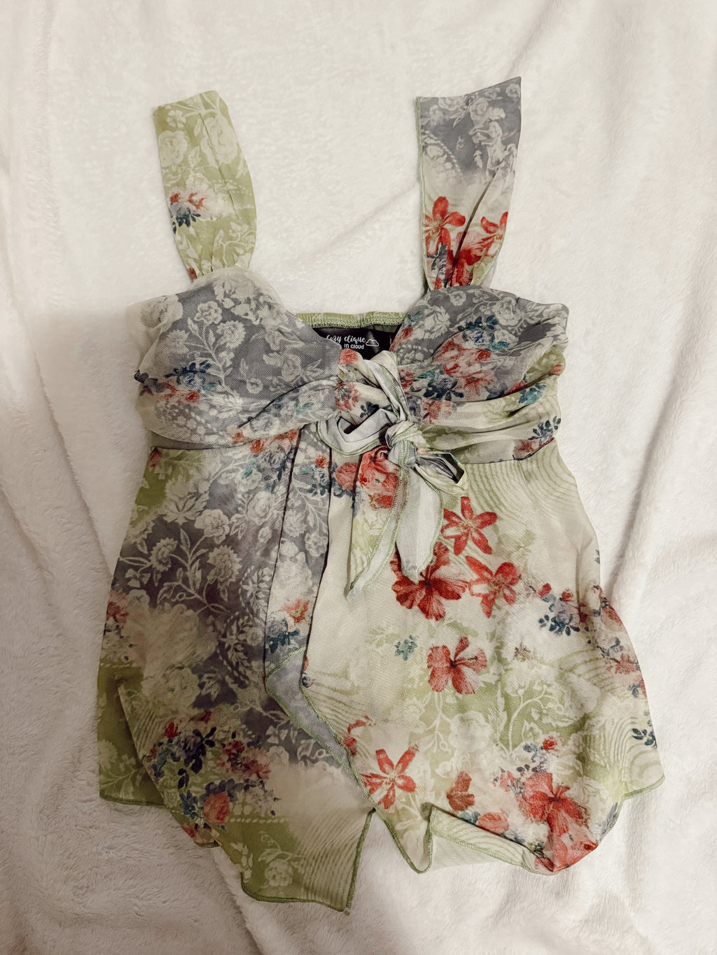 Lacy Frayed Babydoll Flutter Tie Top